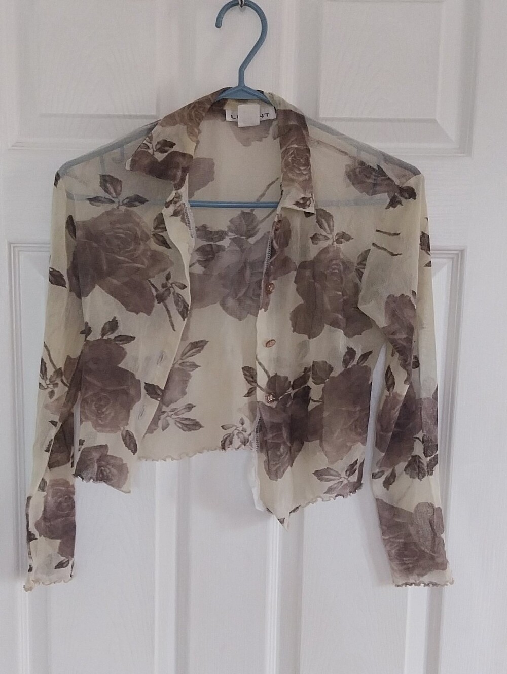 Sheer Floral Button-Up Shirt in Taupe and Cream